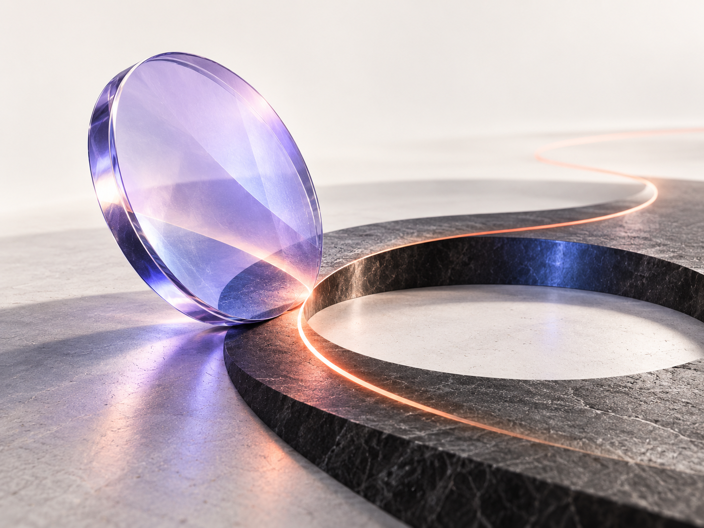 Translucent disc beside an open learning path