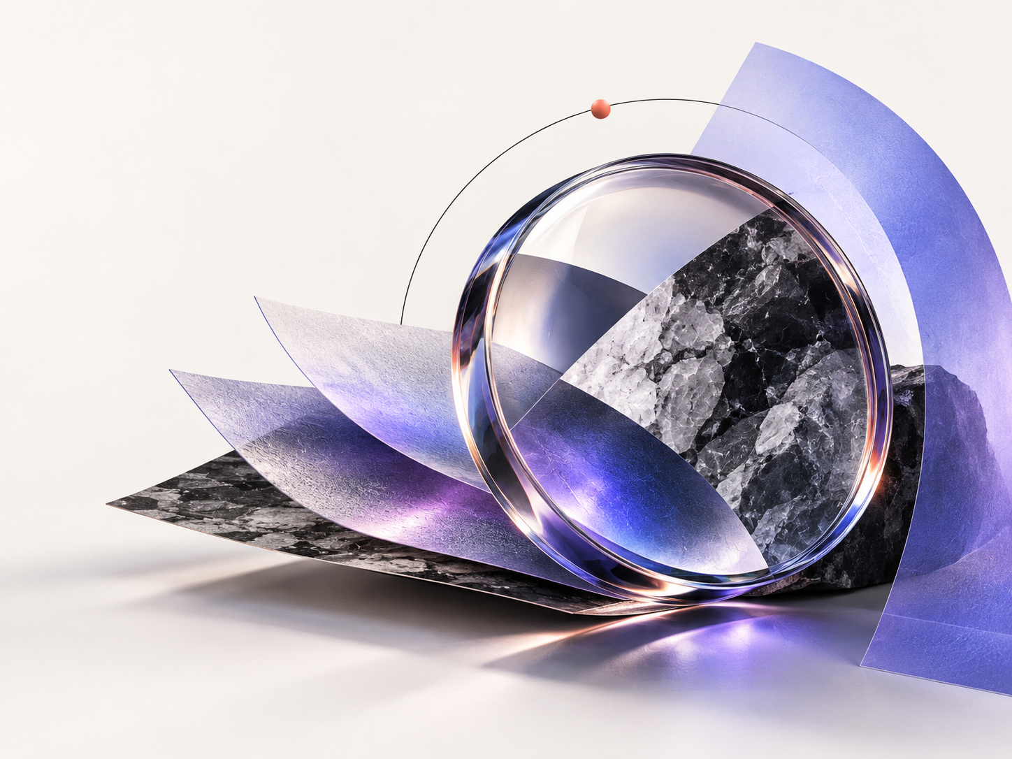 Glass lens examining layered source materials